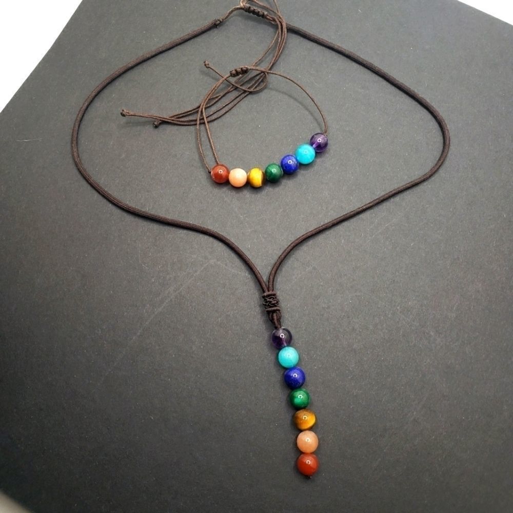 Chakra bead necklace with matching adjustable bracelet
